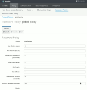 FreeIPA: Standard-Passwortrichtlinie
