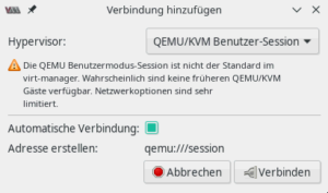 virt-manager: QEMU/KVM-Benutzer-Session