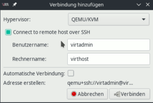 virt-manager: Remote-Zugang per SSH