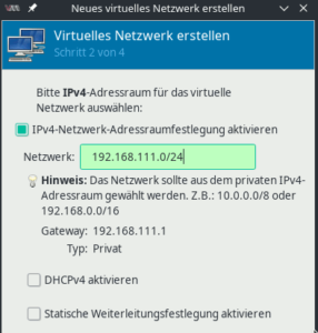 virt-manager: Virtuelles Netzwerk erstellen