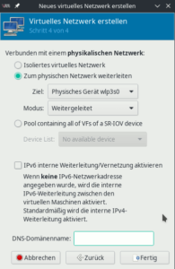 virt-manager: Schnittstellen des physischen Netzwerks