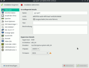 virt-manager: Details einer virtuellen Maschine